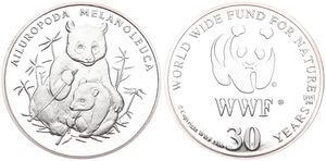 WWF, World Wide Fund for Nature, Medal in Silver 1986, 30th Anniversary of WWF - Ailuropoda Melanoleuca (Giant Panda) / WWF Logo surrounded by legend, PROOF