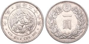 Japan, Empire, Mutsuhito, 1 Yen Silver Yr.26 (1893), Dragon within beaded circle, KM A25.3, XF