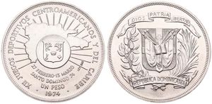 Dominican Republic, Republic, 1 Peso Silver 1974, 12th Central American and Caribbean Games, KM 35, UNC