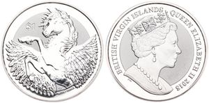 British Virgin Islands, Colony, Elizabeth II, 1 Dollar Silver 2018, Rearing Pegasus left, KM New, PROOF