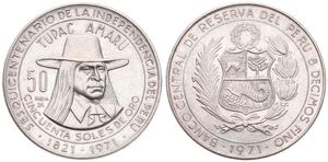 Peru, Republic, 50 Soles Silver 1971, 150th Anniversary of Independence, KM 256, UNC