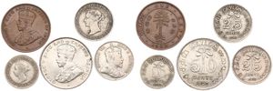 Ceylon, British Colony, Various Reigns, Very good lot with 5 different older copper & silver circulation type coins in nice grades...