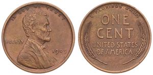 United States of America, Republic, 1 Cent Bronze 1909, Lincoln bust cent, KM 132, XF