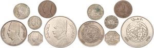 Egypt, Kingdom, Fuad I, 1, 2, 2-1/2, 5 Milliemes & 10, 20 Piastres AH1348-1354 (1929-1935), Uniformed bust left, KM div, VF/XF