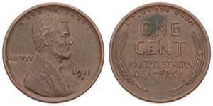 United States of America, Republic, 1 Cent Bronze 1911S, Lincoln bust cent, KM 132, A.XF