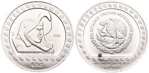 Mexico, Estados Unidos, 50 Pesos Silver 1992, Eagle Warrior right, KM 555, UNC