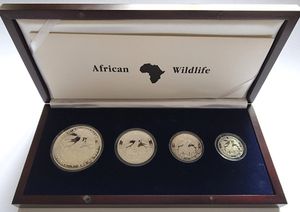 Zambia, Republic, Official SILVER Coin Set 2003 (1000, 2000, 5000 & 10000 Kwacha) in original packaging, African Elephants, KM div, PROOF