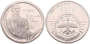 Colombia, Republic, 5000 Pesos Copper-Nickel 2017, 200 years of Independence of Cundinamarca, KM 301, UNC