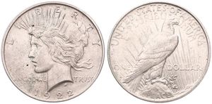 United States of America, Republic, 1 Dollar Silver 1922D, Peace dollar, KM 150, A.UNC