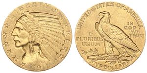 United States of America, Republic, 5 Dollars Gold 1911, Indian Head, KM 129, A.XF (*)