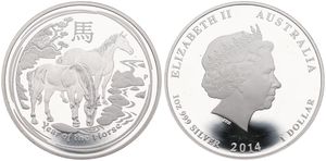 Australia, British Colony, Elizabeth II, 1 Dollar Silver 2014, Year of the Horse, KM 2111, PROOF