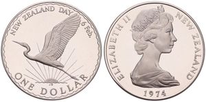 New Zealand, British Dependency, Elizabeth II, 1 Dollar Copper-Nickel 1974, New Zealand Day - Great Egret, KM 45, PROOF !