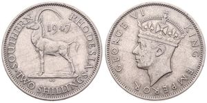 Southern Rhodesia, British Colony, George VI, 2 Shillings Copper-Nickel 1947, Crowned head left, KM 19b, A.XF