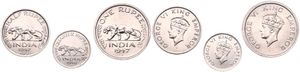 India-British, Colony, George VI, 1/4, 1/2 & 1 Rupee Nickel 1946-1947, Crowned head left - Indian tiger, KM 548, 553 & 559, all A.UNC !