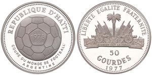 Haiti, Republic, 50 Gourdes Silver 1977, World Championship Soccer - Soccer ball, KM 127, PROOF