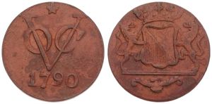 Netherlands East Indies, V.O.C., 2 Duiten Copper 1790, Crowned Utrecht arms, KM NL, VF