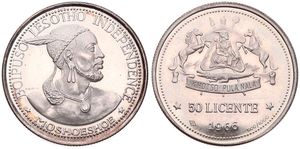 Lesotho, Kingdom, Moshoeshoe II, 50 Licente Silver 1966, Independence attained - native bust right, KM 4, PROOF 
