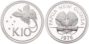 Papua New Guinea, Constitutional Monarchy, 10 Kina Silver 1975, Raggiana Bird of Paradise, KM 8a, PROOF