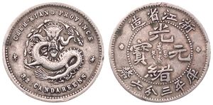 China, Chekiang Province, 5 Cents Silver ND (1898), Dragon facing / Legend within beaded circle, KM 51, VF