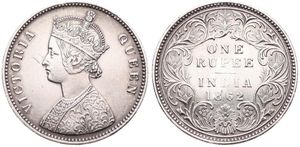 India-British, Colony, Victoria, 1 Rupee Silver 1862, Crowned bust left, KM 473.1, A.XF