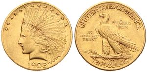 United States of America, Republic, 10 Dollars Gold 1908, Indian Head, KM 130, XF (*)