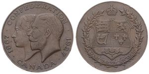 Canada, Confederation, George V, Medal in Bronze 1927, Co-joined busts of Queen Victoria and George V, XF