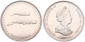 Tristan da Cunha, St. Helena Dependency, Elizabeth II, 1 Crown Copper-Nickel 2008, Two Whales, KM 34, UNC