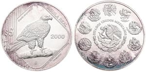 Mexico, Estados Unidos, 5 Pesos Silver 2000, Endangered Wildlife - Golden Eagle, KM 652, UNC