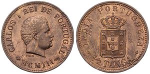 India-Portuguese, Colony, Carlos I, 1/2 Tanga (30 Reis) Bronze 1903, Head right, KM 16, A.UNC !