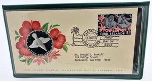 Cook Islands, New Zealand Dependency, 5 Dollars Silver 1976, Mangara Kingfisher, KM 15, PROOF 