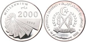 Saharawi Arab Democratic Republic, 1000 Pesetas Silver 2000, Millennium, KM New, PROOF 