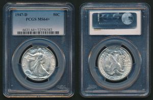 United States of America, Republic, 1/2 Dollar Silver 1947D, Walking Liberty, KM 142, PCGS Graded MS-64+