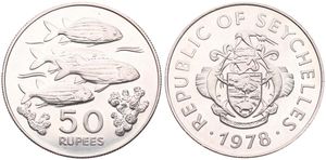 Seychelles, Republic, 50 Rupees Silver 1978, Conservation - Squirrel Fish, KM 39, UNC 
