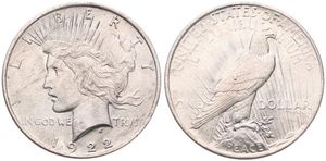 United States of America, Republic, 1 Dollar Silver 1922, Peace dollar, KM 150, A.UNC