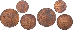 Somalia, U.N. Trusteeship under Italy, 1, 5, & 10 Centesimi Copper AH1369 (1950), Nice African Elephant head design, KM 1/3, A.UNC