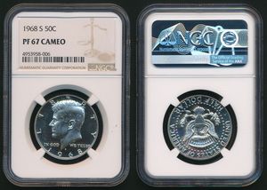 United States of America, Republic, 1/2 Dollar Silver 1968S, John F. Kennedy, KM 202a, NGC Graded PF-67 CAMEO