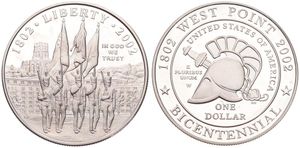 United States of America, Republic, 1 Dollar Silver 2002W, Bicentennial of the U.S. Military Academy at West Point, KM 338, PROOF
