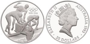 Australia, British Colony, Elizabeth II, 20 Dollars Silver 1993, Olympics - Swimmers, KM 219, PROOF