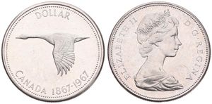Canada, Confederation, Elizabeth II, 1 Dollar Silver ND (1967), Confederation Centennial - Goose in flight left, KM 70, UNC