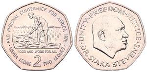 Sierra Leone, Republic, 2 Leones Copper-Nickel 1976, F.A.O. - Regional Conference for Africa, KM 29, UNC 