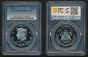 United States of America, Republic, 1/2 Dollar Copper-Nickel 1988S, John F. Kennedy, KM A202b, PCGS Graded PR-69DCAM