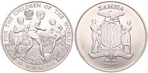 Zambia, Republic, 10 Kwacha Copper-Nickel 2000, UNICEF Anniversary, KM 119, UNC