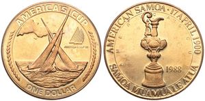 American Samoa, U.S. Territory, 1 Dollar Bronze 1988, America's Cup - Sailing boats, KM 1.1, PROOF