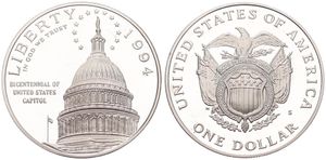 United States of America, Republic, 1 Dollar Silver 1994S, U.S. Capitol Bicentennial, KM 253, PROOF