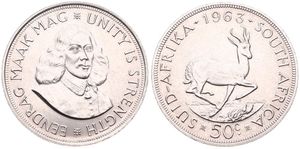 South Africa, Republic, 50 Cents Silver 1963, Bust of Jan van Riebeeck, KM 62, UNC