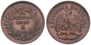 Mexico, Republic, 1 Centavo Copper 1897 Mo, Standing Eagle, KM 391.6, XF/AU