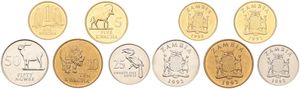 Zambia, Republic, 25, 50 Ngwee & 1, 5, 10 Kwacha 1992, Various animal designs, KM 29/33, UNC