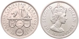 East Caribbean States, British Colony, Elizabeth II, 50 Cents Copper-Nickel 1965, Crowned bust right, KM 7, KEY DATE, UNC