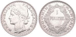 French Indo-China, Colony, 1 Piastre Silver 1931, Laureate head left, KM 19, A.UNC