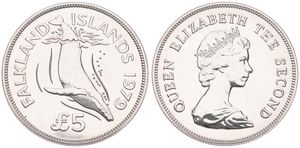 Falkland Islands, British Colony, Elizabeth II, 5 Pounds Silver 1979, Conservation - Humpback Whale, KM 11, B.UNC